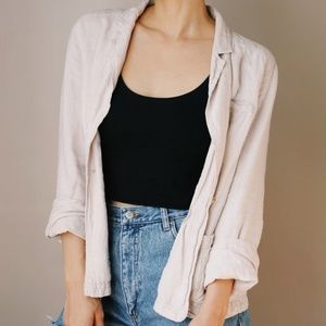 100% Linen One Button Blazer in Light Beige